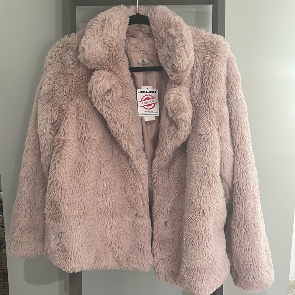 JOU JOU Blush Faux Fur Pea Coat-Style Jacket